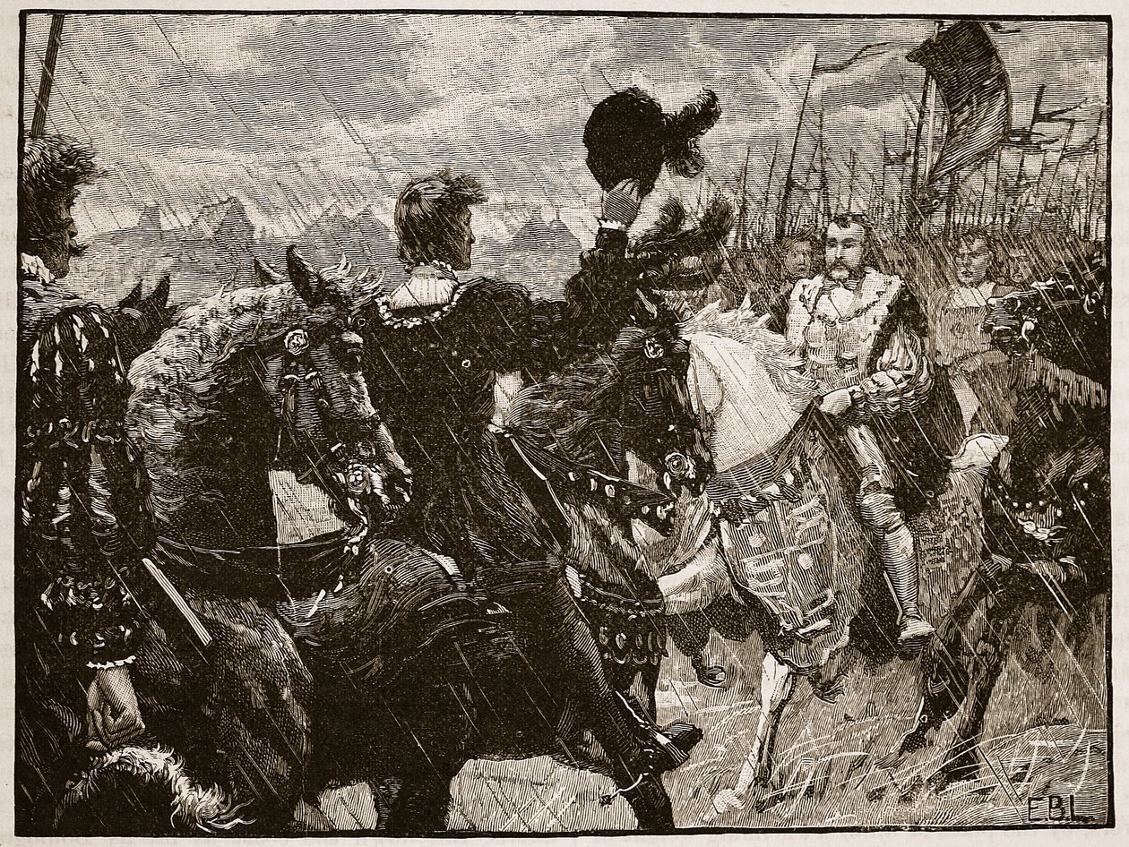 Henrik és Maximilian császár találkozása, a Cassells Illustrated History of England illusztrációja (szépia fotó) alkotó: English School