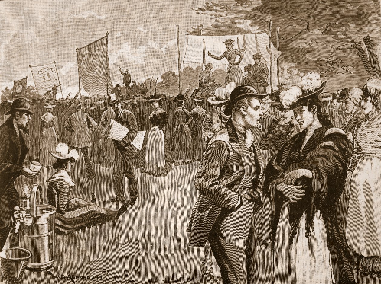 Mosónők találkozója a Hyde Parkban, 1891, illusztráció a Cassells Illustrated History of England című könyvéből (szépia fotó) alkotó: English School