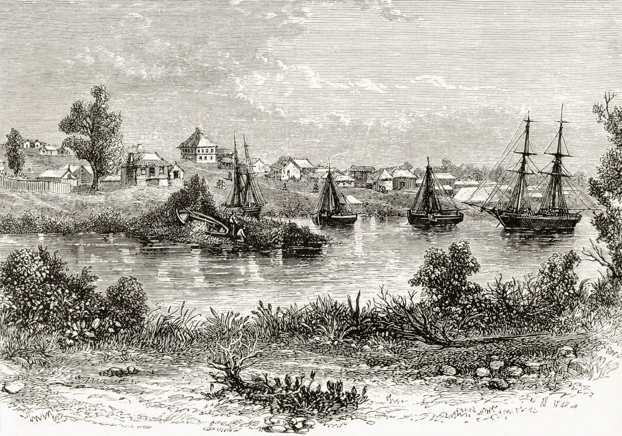 Melbourne, 1840, Howard Willoughby „Australian Pictures” című művéből, a Religious Tract Society, London, 1886. alkotó: English School