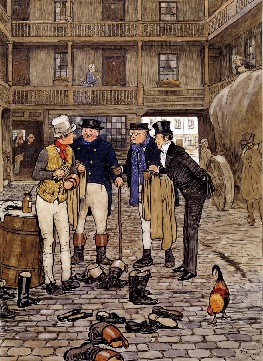 A Pickwick klub tagjai találkoznak Sam Willerrel Charles Dickens (1812-1870) műveinek illusztrációja az angol iskolából. 1837 Magángyűjtemény alkotó: English School