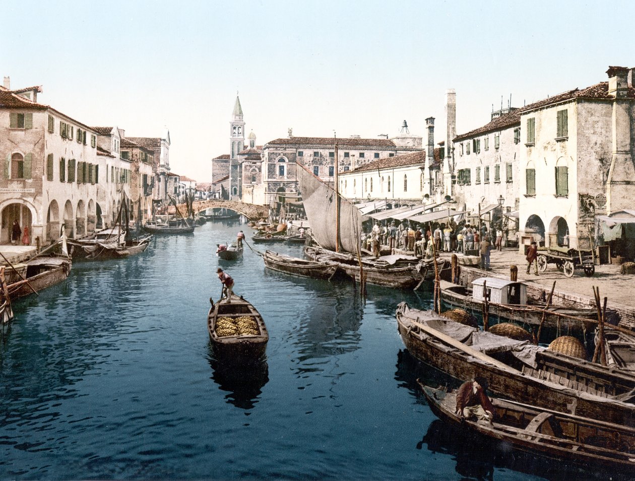 Fish Market, Chioggia (kézzel színezett fotó) alkotó: English School