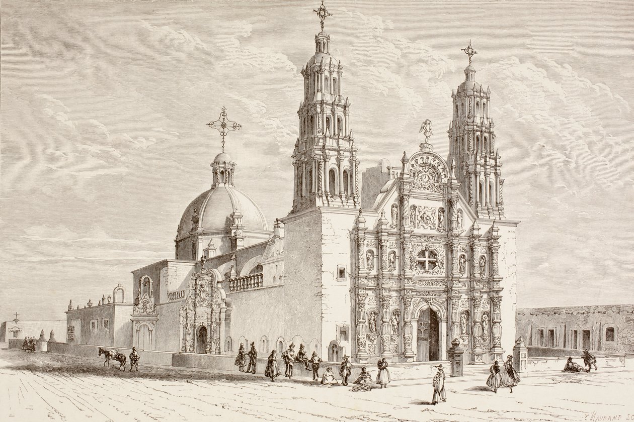 Metropolitan cathedral in Plaza de Armas, Chihuahua, Mexico in the nineteenth century (litho) alkotó: English School