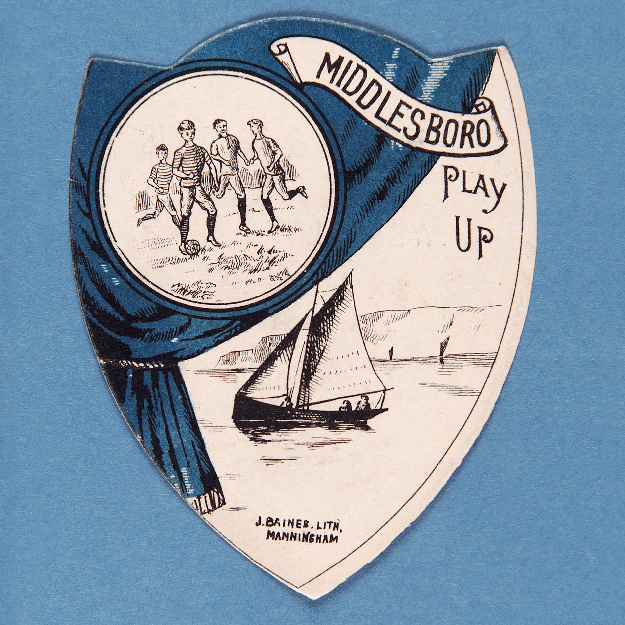 Middlesboro Play Up, Baines kártya pajzs formájú, 1888-89 alkotó: English School