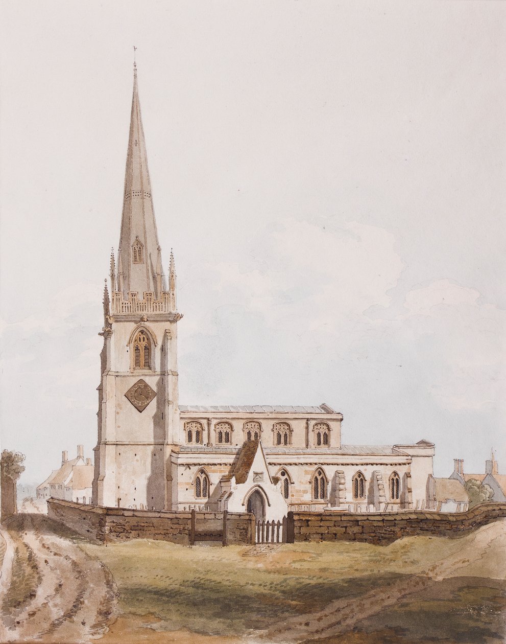 Middleton Cheney, Déli nézet a templomról, 1820 körül (tinta és WC papíron) alkotó: English School