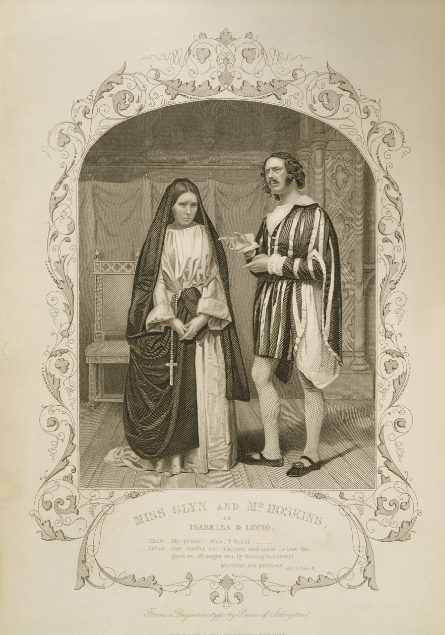 Miss Glyn mint Isabella és Mr Hoskins mint Lucio, I. felvonás 4. jelenet, Mérték a mértékért, William Shakespeare (1564-1616) Paine of Islington dagerrotípiájából alkotó: English School