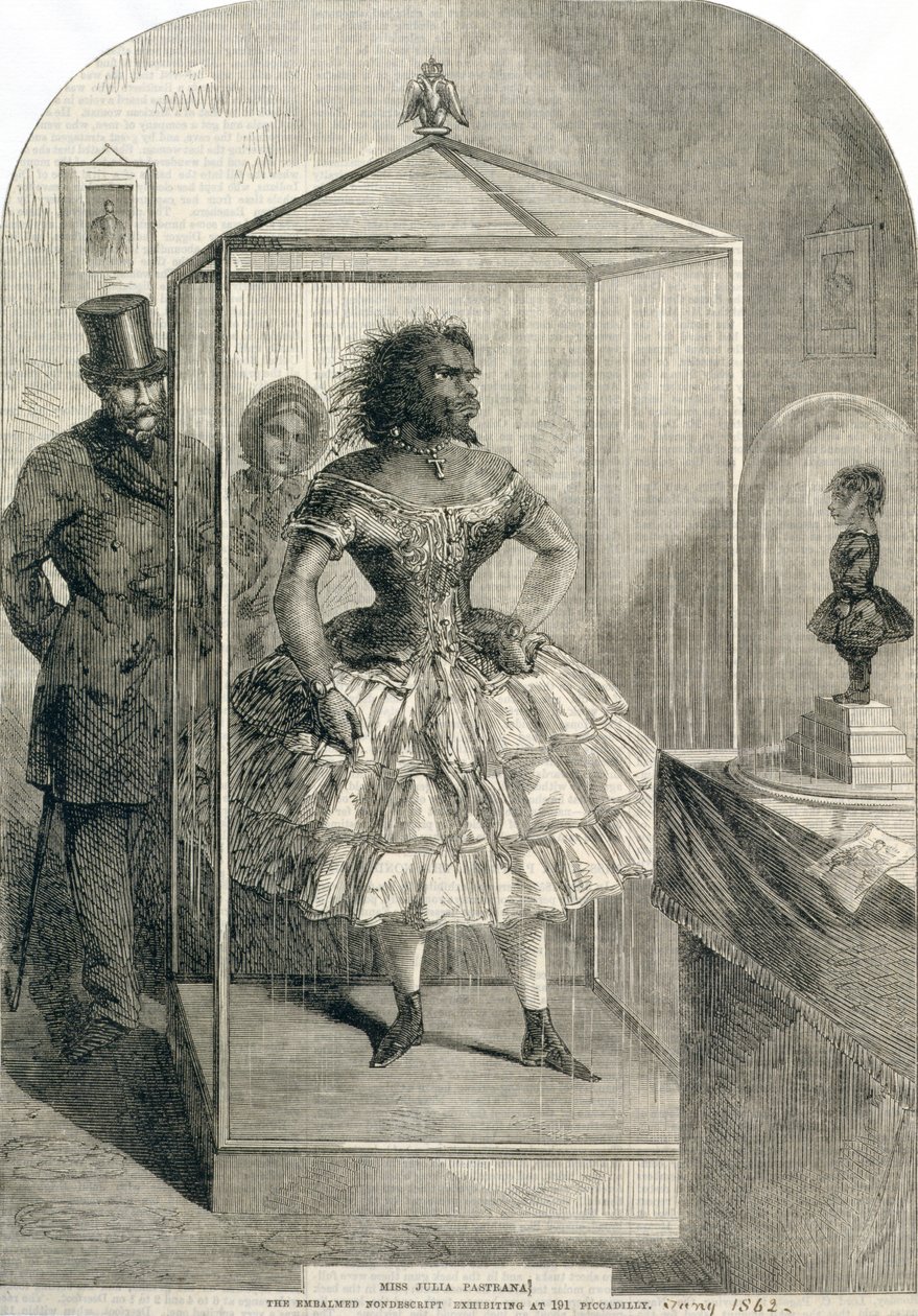 Miss Julia Pastrana, A balzsamozott nondescript, kiállítás: 191 Piccadilly, 1862 alkotó: English School