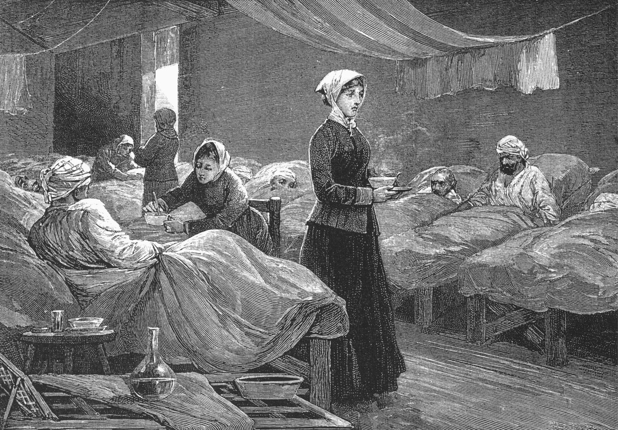 Miss Nightingale a barakkkórházban Scutariban, 1880 körül (fametszet) alkotó: English School