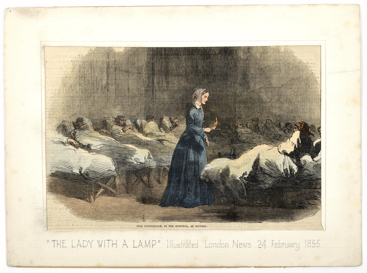 Miss Nightingale a scutari kórházban, a The Illustrated London News-ból, 1855. február 24. (színes litó) alkotó: English School