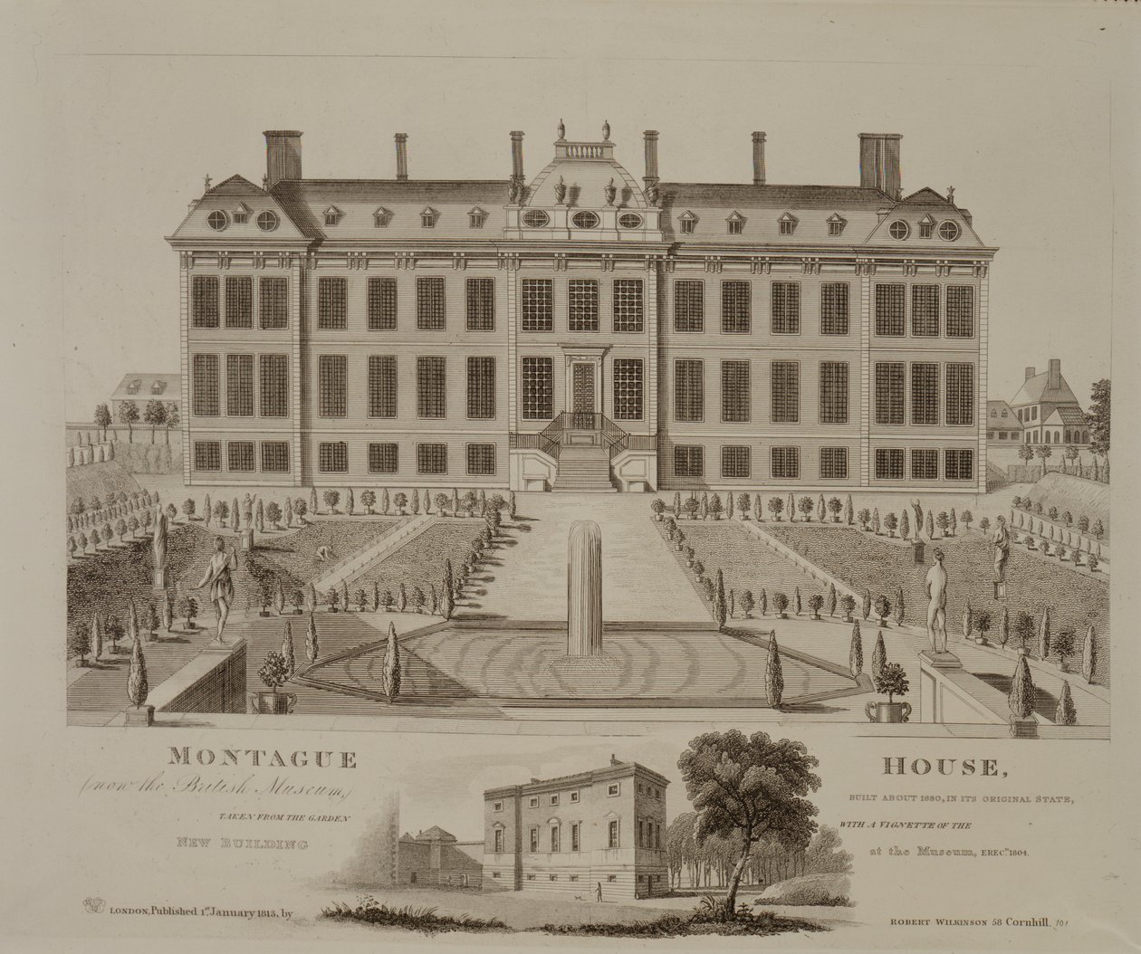 Montague House, ma British Museum, 1813 alkotó: English School