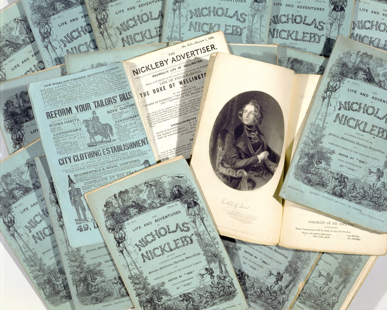 Charles Dickens (1812-70) Nicholas Nickleby élete és kalandjai című könyv havi számai, 1839-ben (lásd: 136076) alkotó: English School