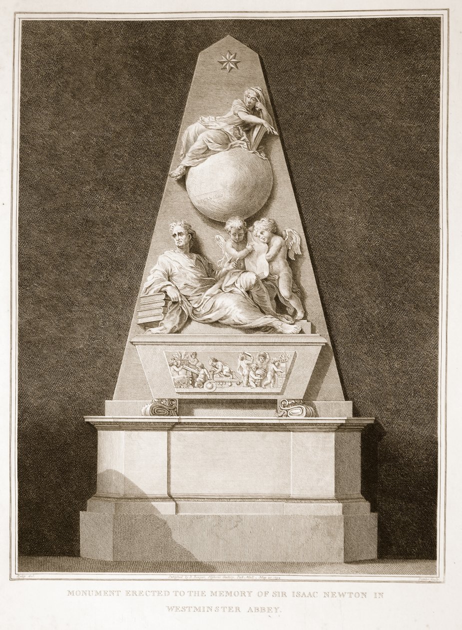 Sir Isaac Newton emlékére állított emlékmű a Westminster Abbeyben, David Humes illusztrációja Anglia története, kocsma. R. Bowyer, London, 1812 alkotó: English School