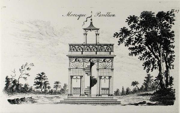 Mór pavilon, a „Grotesque Architecture, or Rural Amusement” című filmből, William Wrighte, megjelent 1767 (metszet) (f/w fotó) alkotó: English School