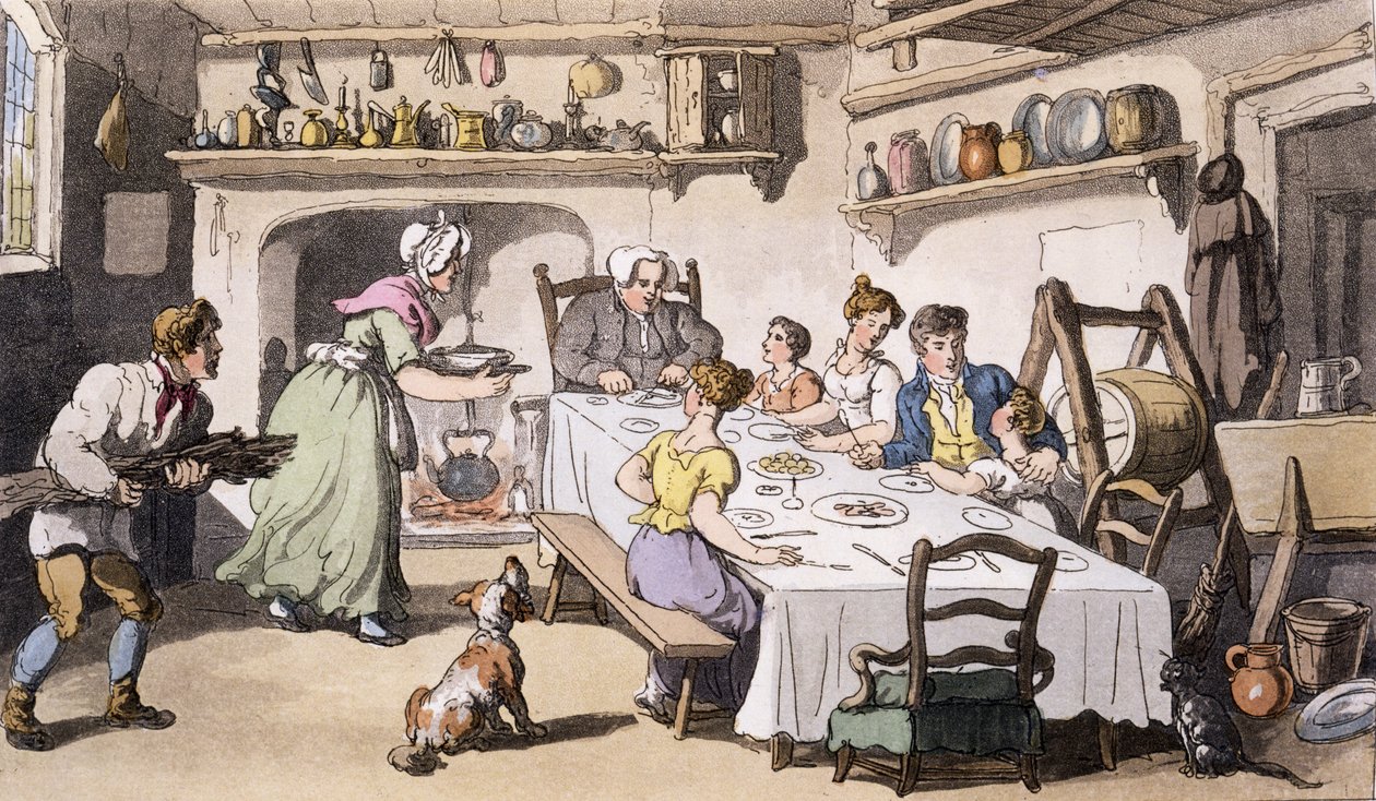 Mr Burchells első látogatása, pub. Ackermanns Repository of Arts, London, 1817 (kézzel színezett metszet) alkotó: English School