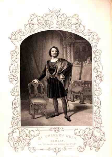 Charles Kean úr Hamlet szerepében, III. felvonás 2. jelenet William Shakespeare (1564-1616) drámájában, Paine of Islington dagerrotípiájából (metszet) alkotó: English School