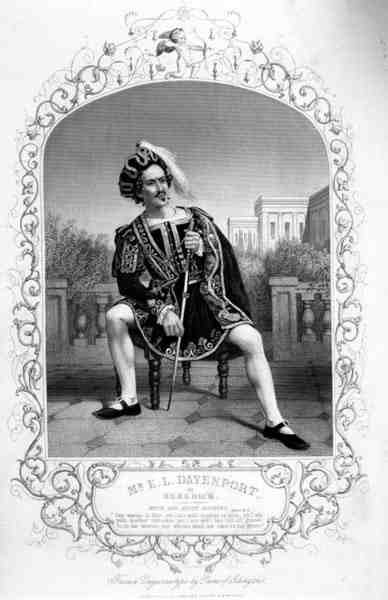 Mr E.L. Davenport mint Benedick, II. felvonás 3. jelenete, a Sok lázadás a semmiért című filmben, William Shakespeare (1564-1616) Paine of Islington dagerrotípiájából (metszet) alkotó: English School