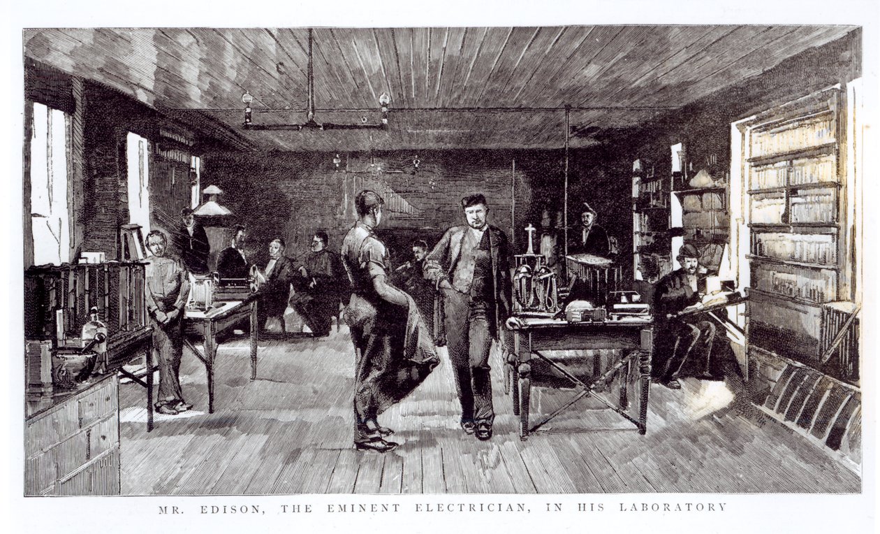 Edison úr (1847-1931), a kiváló villanyszerelő, laboratóriumában alkotó: English School