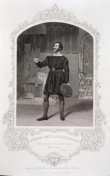 Mr. Henry Betty mint Faulconbridge, I. felvonás 1. jelenet a „János király”-ból, Paine of Islington dagerrotípiájából, George Hollis (1792-1842) kocsma által metszett. szerző: John Tallis & Co. (litho) alkotó: English School