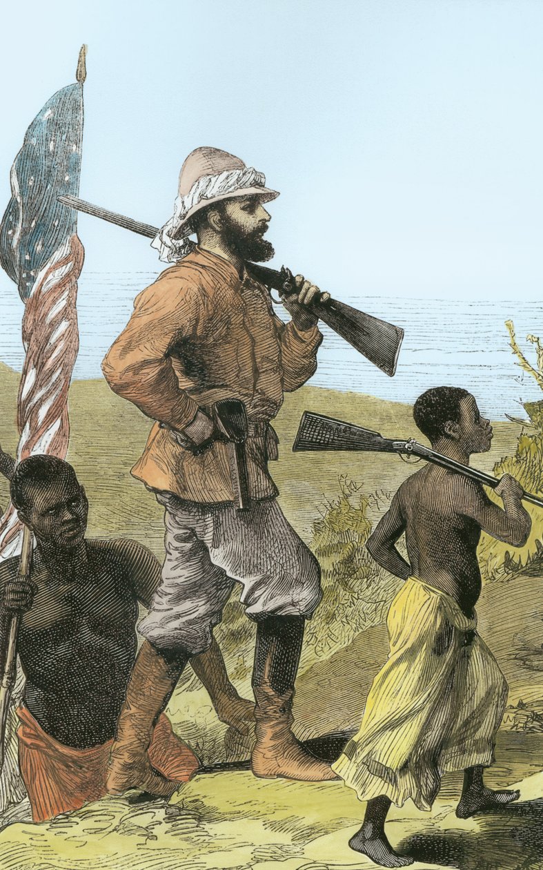 Mr. Henry Morton Stanley (1841-1904) A Tanganyika-tóhoz közeledik (későbbi színezés) alkotó: English School
