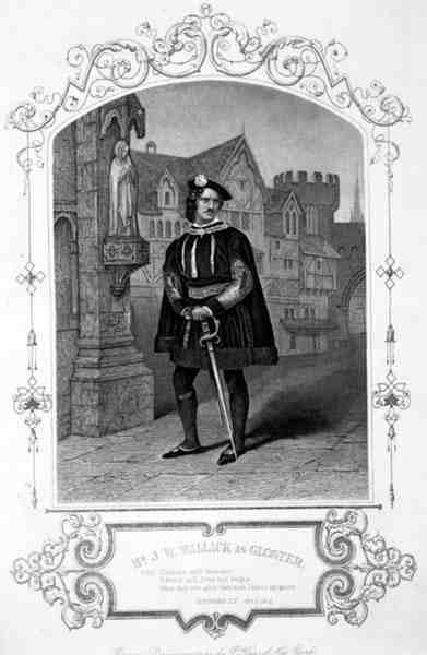Mr J.W. Wallack mint Gloster, I. felvonás 1. jelenet, Richard III., William Shakespeare (1564-1616) P. Hals New York-i dagerrotípiájából (metszet) alkotó: English School