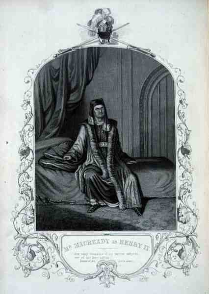 Mr Macready IV. Henrik szerepében, III. felvonás 1. jelenet, William Shakespeare (1564-1616) IV. Henrikjében (metszet) alkotó: English School