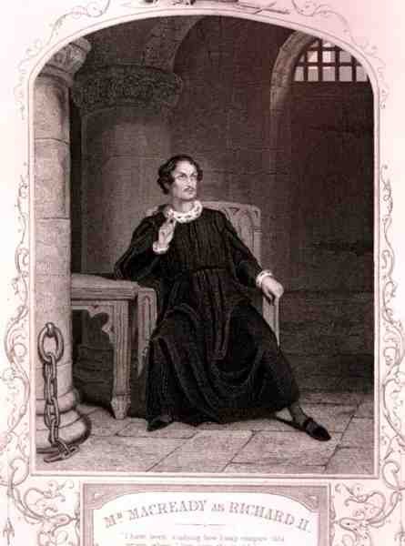 Mr Macready mint Richard II, V. felvonás 5. jelenet William Shakespeare (1564-1616) drámájában, J. Rogers metszetében (metszet) alkotó: English School