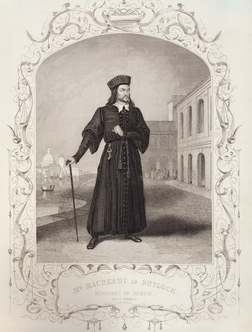 Mr Macready Shylock szerepében, I. felvonás 3. jelenet, William Shakespeare (1564-1616) A velencei kereskedő című filmben alkotó: English School