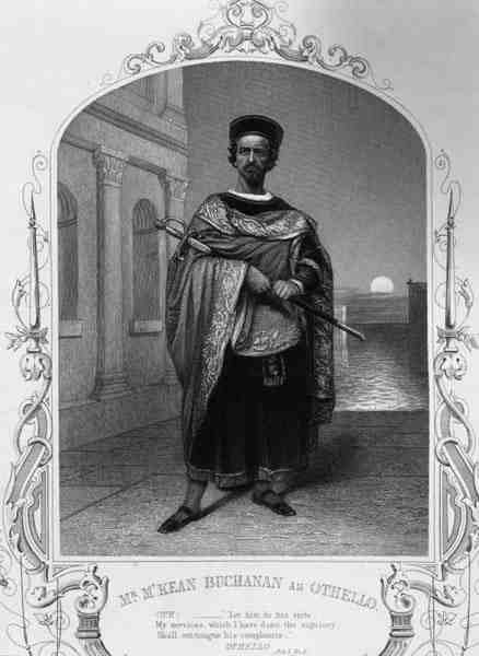 Mr McKean Buchanan mint Othello, I. felvonás 2. jelenet William Shakespeare (1564-1616) drámájában (metszet) alkotó: English School