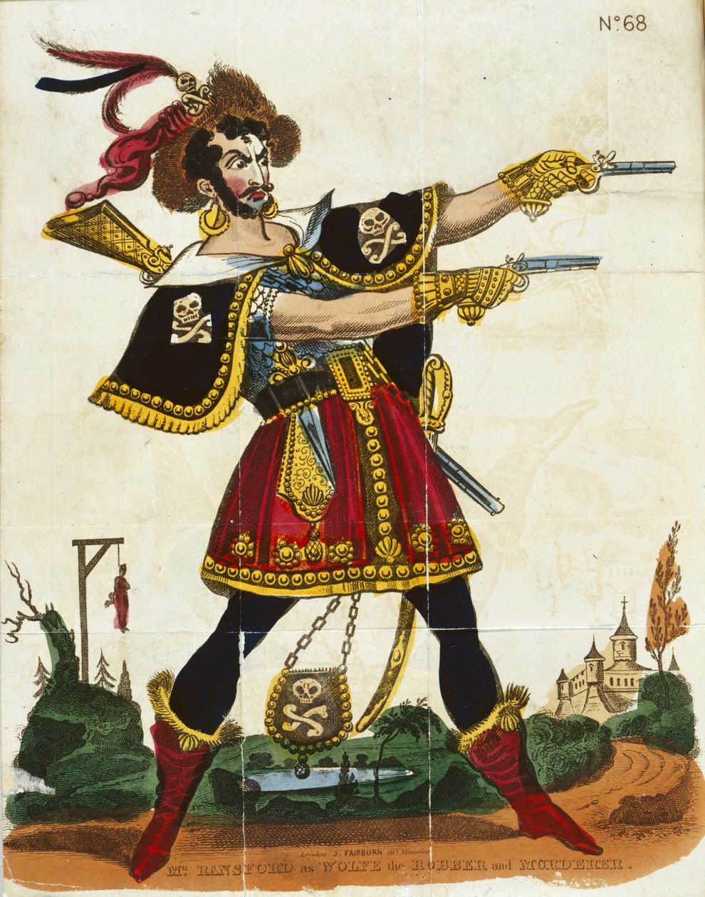 Ransford úr Wolfe, a rabló és a gyilkos szerepében, a „Wolfe csodálatos élete...” című film előlapja, a Fairburn, London, 1830 körül (színes litó) alkotó: English School