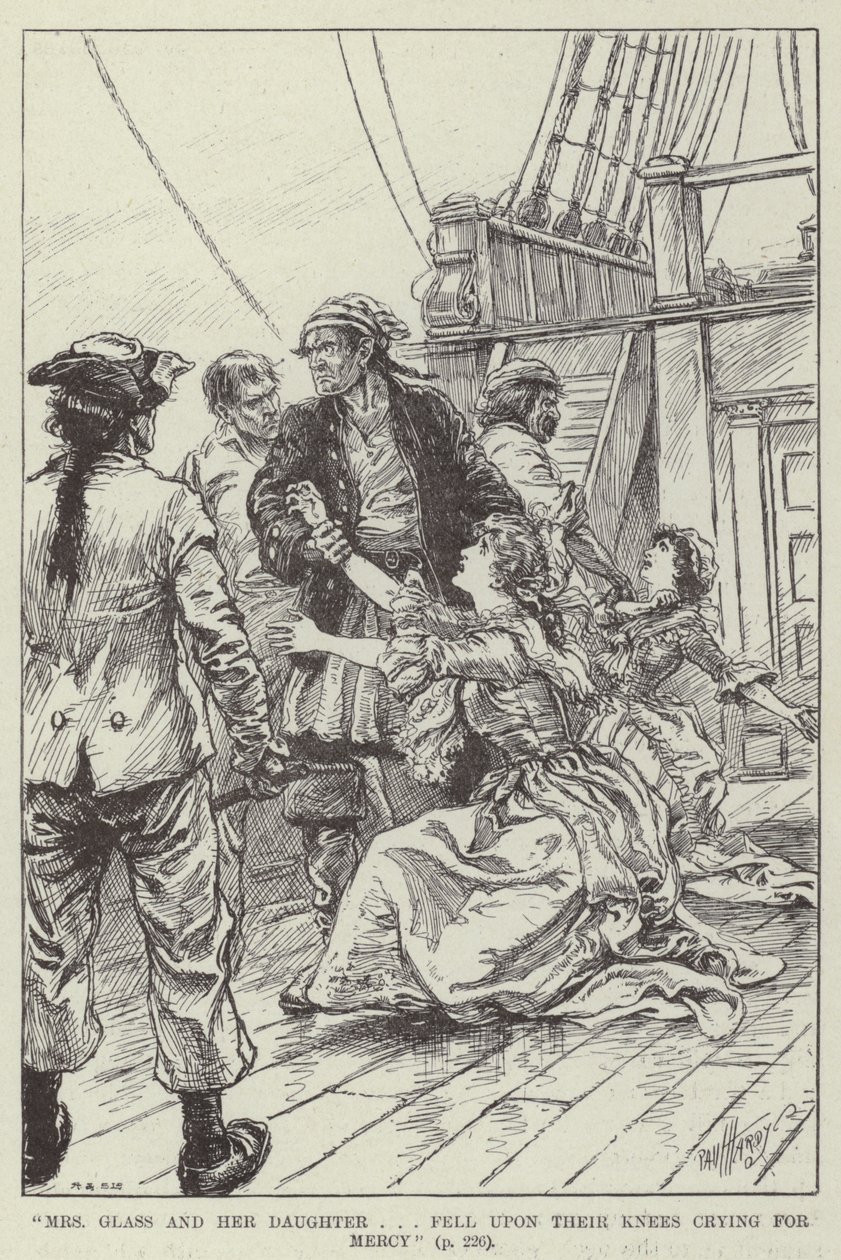 "Mrs Glass és a lánya térdre esett, és kegyelemért kiáltott" (metszet) alkotó: English School