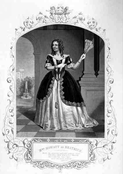 Mrs. Mowatt mint Beatrice, II. felvonás 1. jelenete, a Sok lázadás a semmiért című filmben, William Shakespeare (1564-1616) Paine of Islington dagerrotípiájából (metszet) alkotó: English School