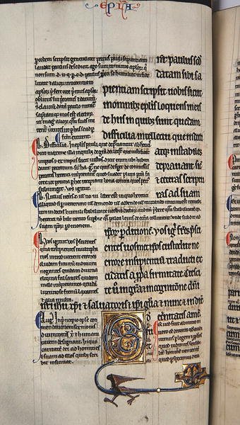 Ms.27, f.117v: Oldal az Újszövetség fényezett másolatából (vellum) alkotó: English School