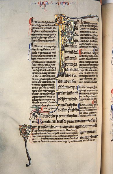 Ms.27, f.97v: Oldal az Újszövetség egy glosszázott példányából (pergamen) alkotó: English School