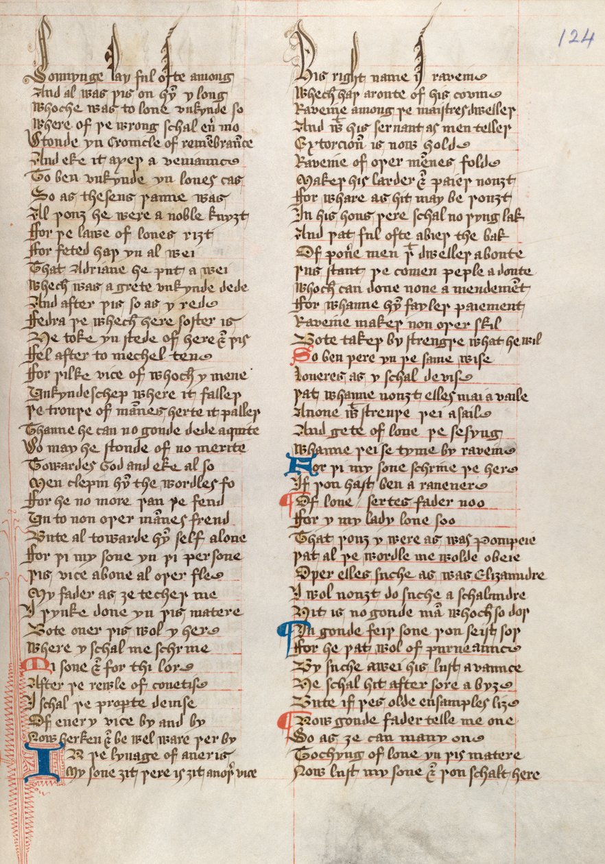 Ms326 f124r, Confessio Amantis, John Gower (toll és tinta pergamen) alkotó: English School