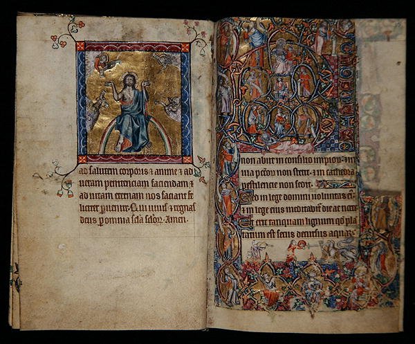 Ms 1-2005, ff.8v-9r: Krisztus ítéletében és Jesse fája, a Macclesfield Zsoltárból, Sarum használata, East Anglia, 1330 körül (vellum) alkotó: English School