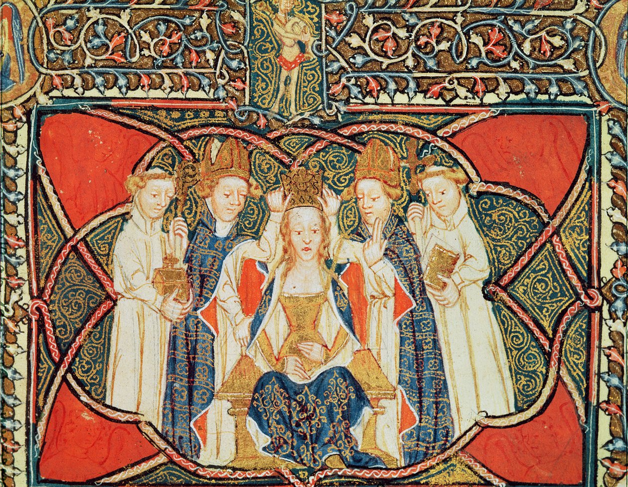 Ms 197 f.19v Királynő koronázása, Liber Regalistól alkotó: English School