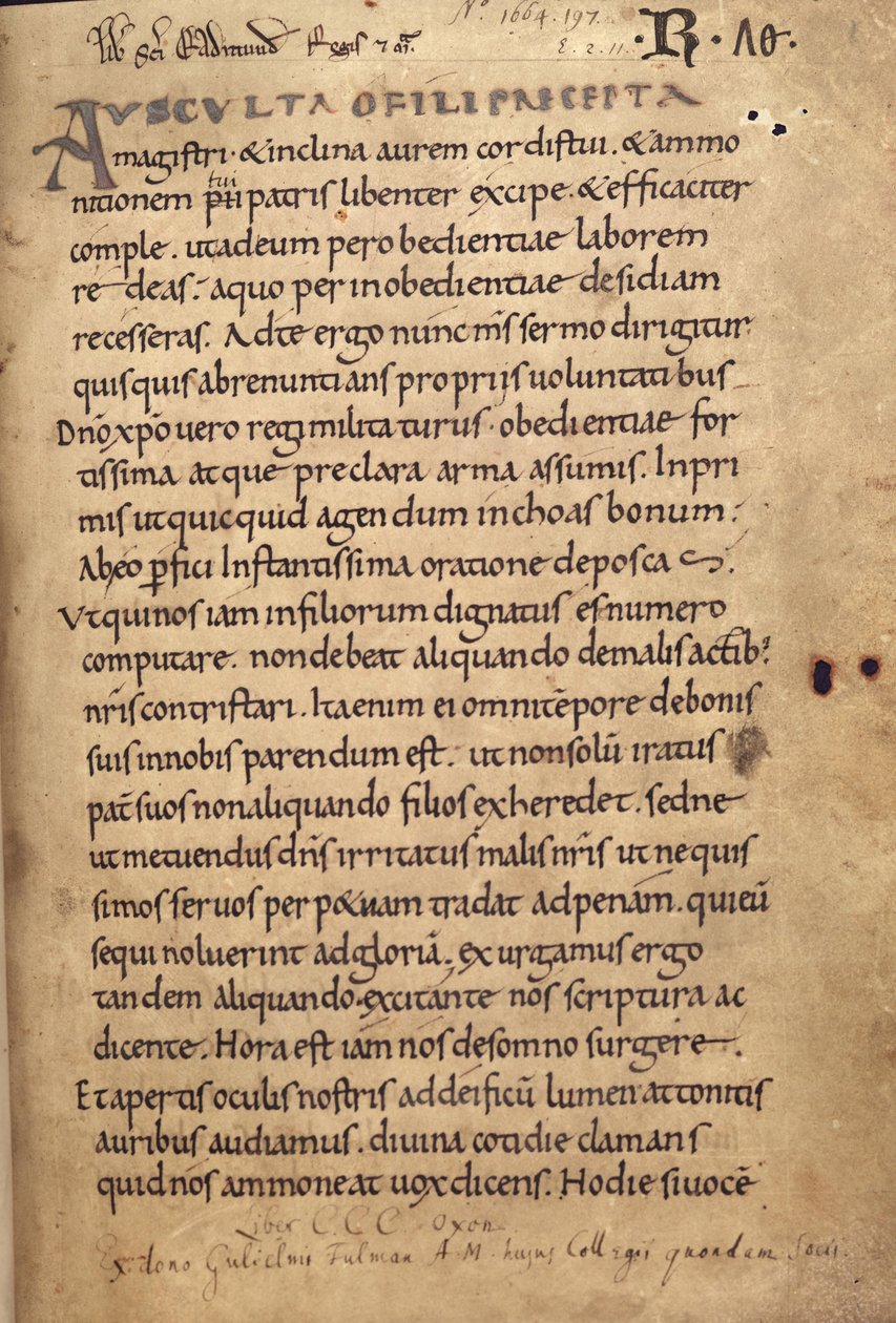 Ms. 197 f.1r Szent Benedek regulája alkotó: English School