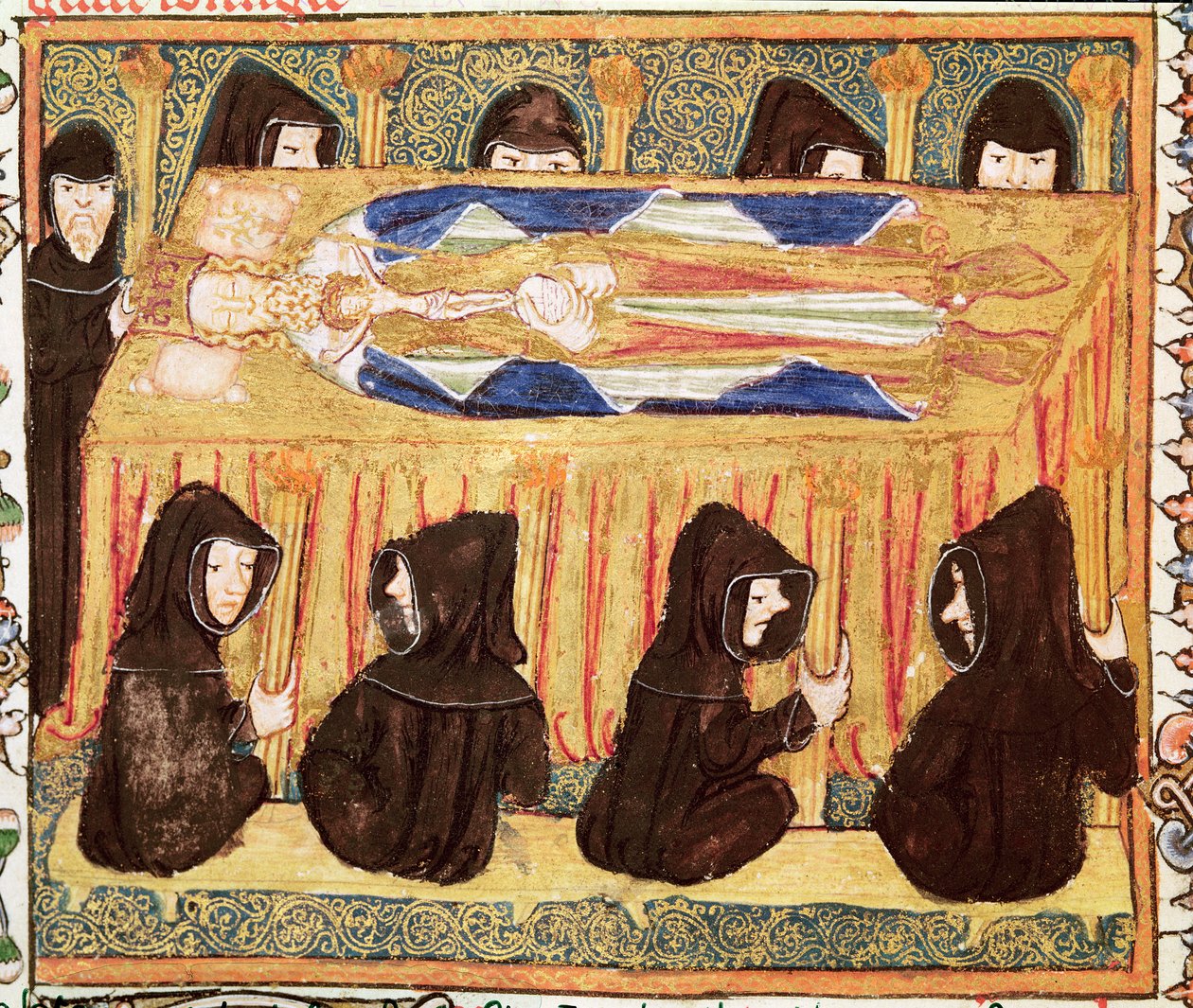 Ms 197 f.22v Király temetése, Liber Regalistól alkotó: English School