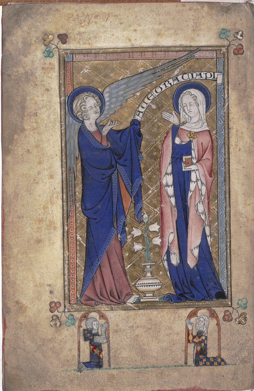 Ms 242 Folio 2v, Angyali üdvözlet a Szűznek, a Grey-Fitzpayne órákból alkotó: English School