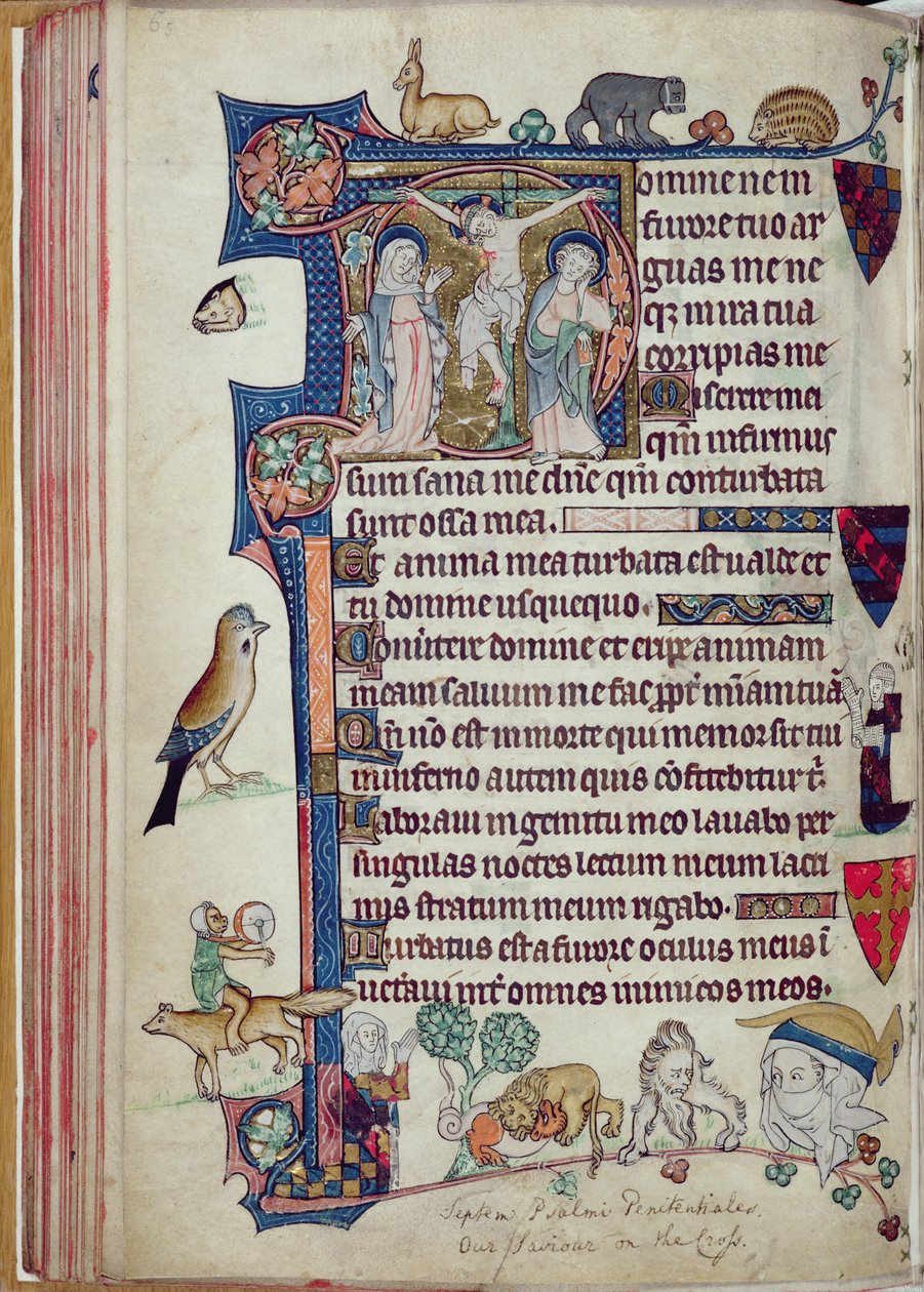 Ms 242 f.55v The Crucifixion, Packham-Clifford Hours, Use of Sarum, c.1314-31 (aranylevél és tempera pergamenen) alkotó: English School