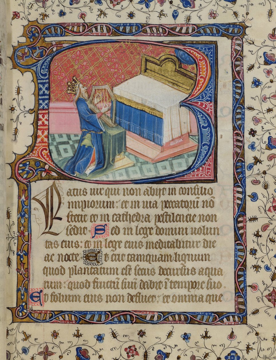 Ms 24 f.13 r. 1. zsoltár, David Harping, a Knightley Psalterből, 1380 körül alkotó: English School
