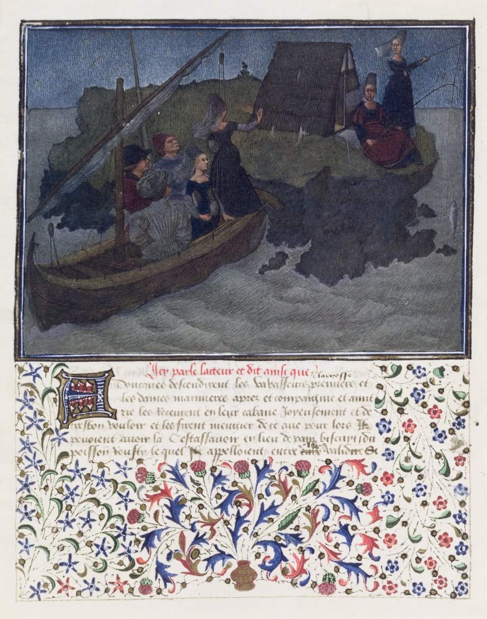 Ms. 2597 Szív, vágy és nagylelkűség leszáll az éjszakában a Vőlegénnyel és Várakozással a Társaság és Barátság szikláján, Rene dAnjou Livre du Coeur dAmours Espris fakszimile kiadása (színes alkotó: English School