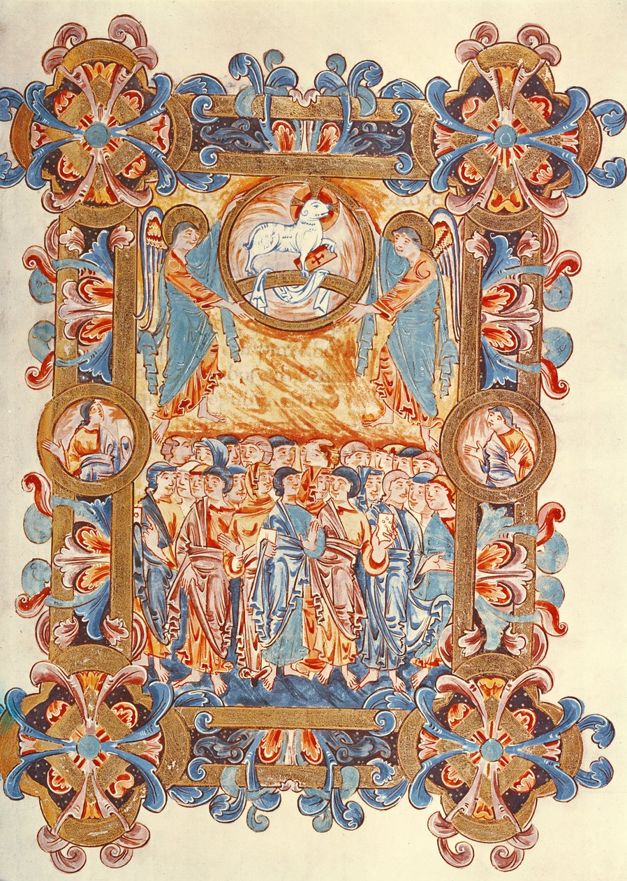 Ms 274 (Y-6) fol.158 A Bárányt imádó sokaság, Jumieges Róbert miséjéből, 1016 körül alkotó: English School