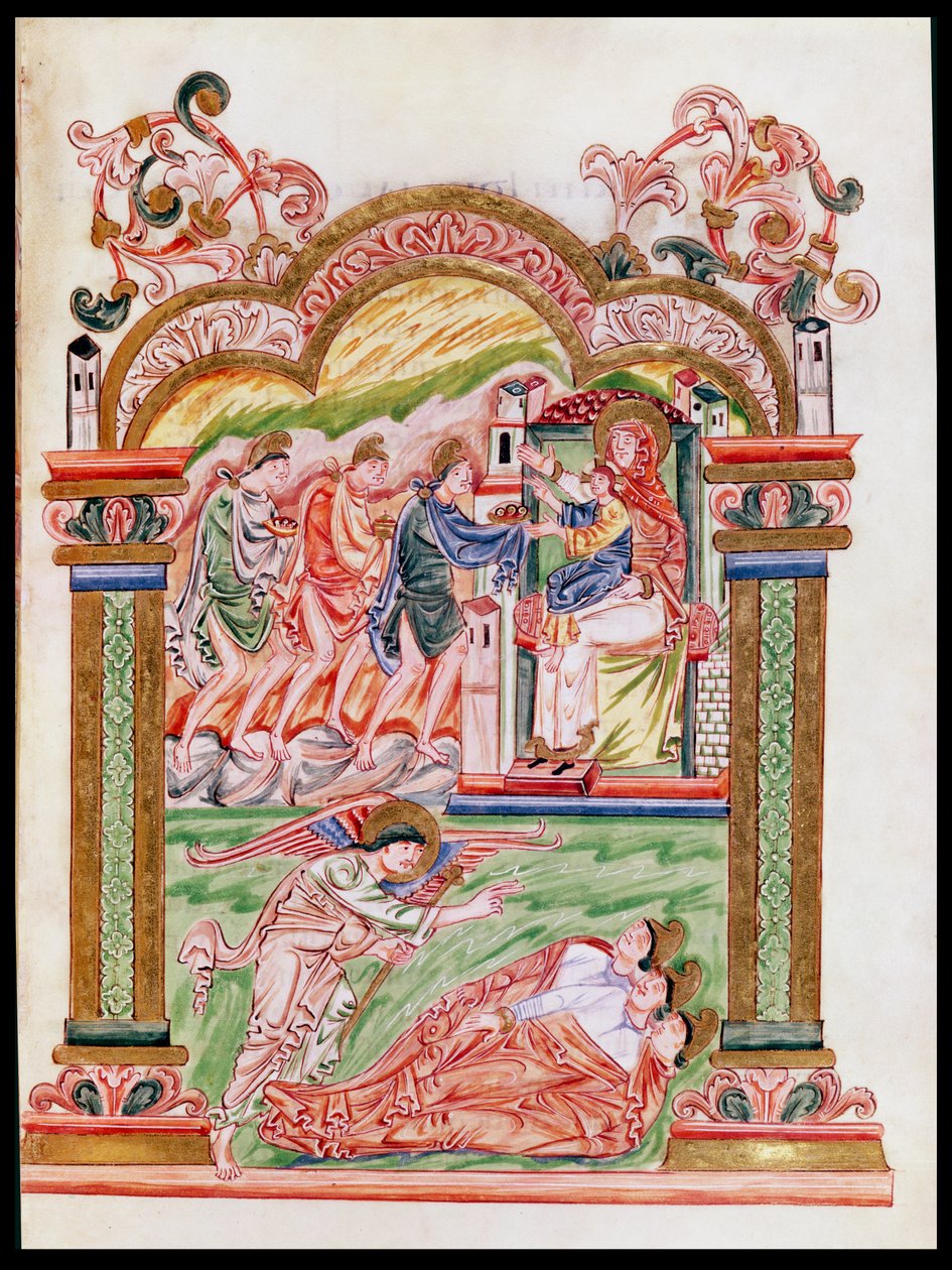 Ms 274 (Y-6) fol.37 Az álom és a mágusok imádása, Jumieges Róbert misekönyvéből, 1016 körül alkotó: English School