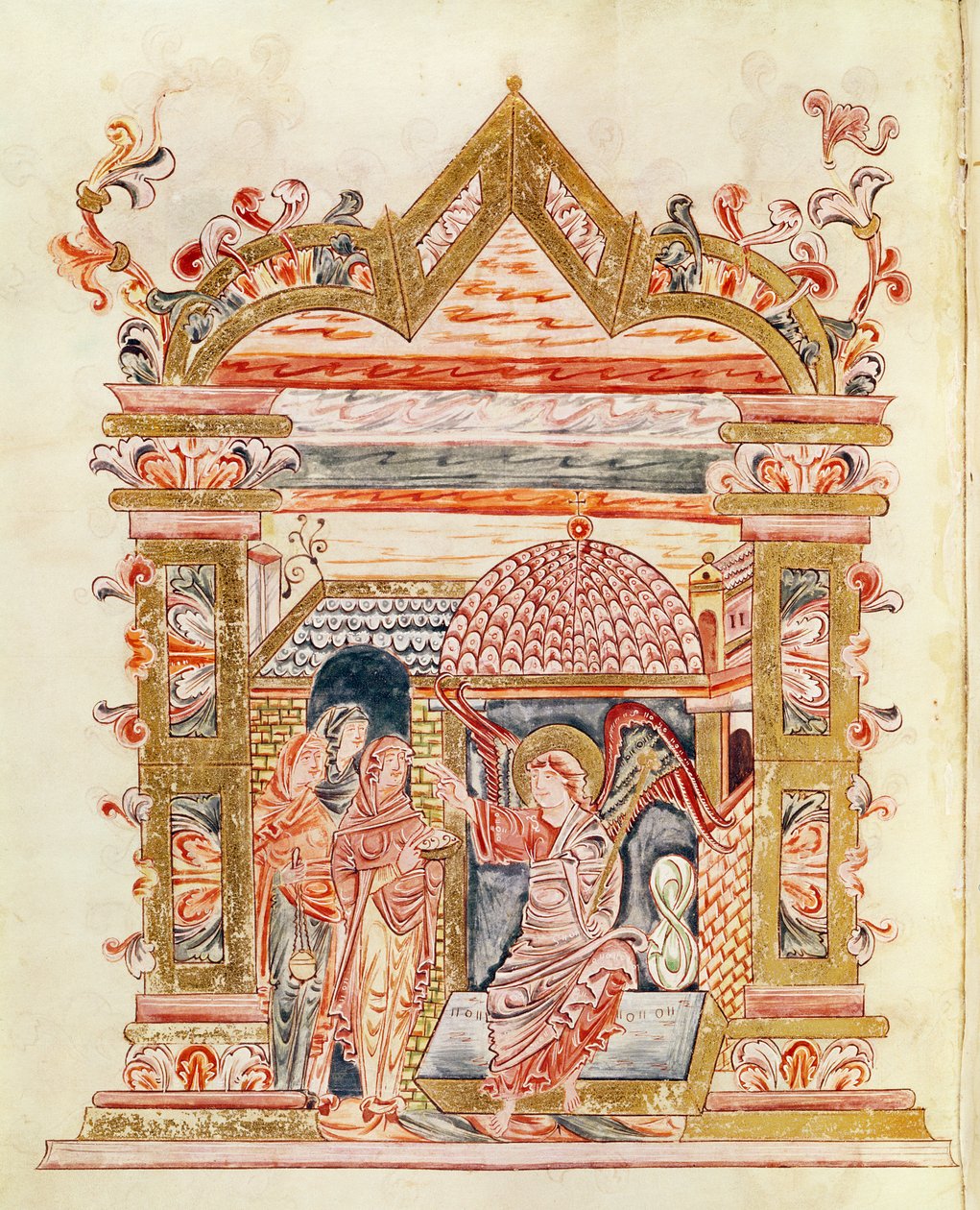 Ms 274 (Y-6) fol.72v Szent asszonyok a sírnál, Jumieges Róbert Misekönyvéből, 1016 körül alkotó: English School