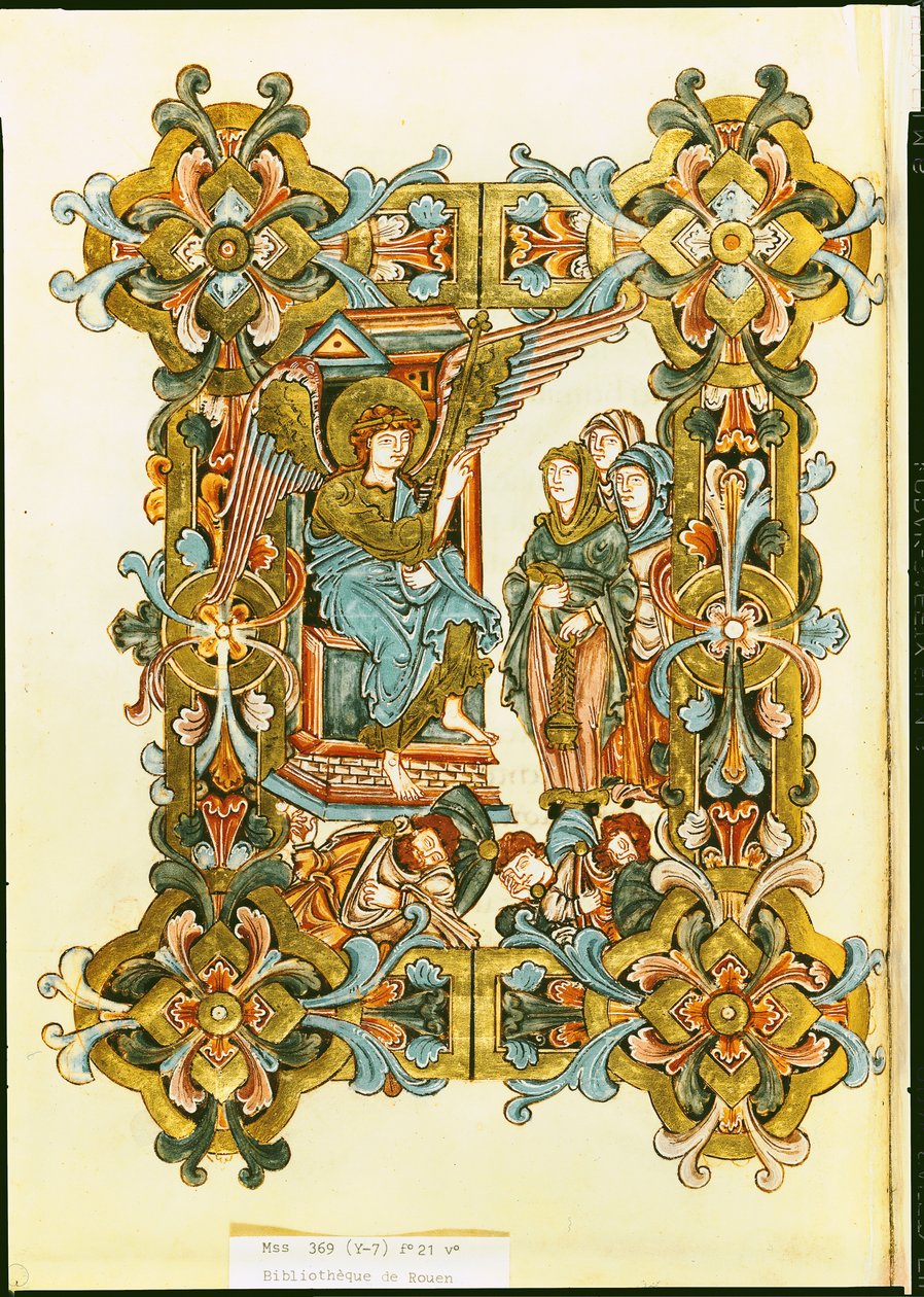 Ms 369 fol.21v Szent nők a sírnál, a winchesteri pápától, a 10. század végétől a 11. század elejéig alkotó: English School