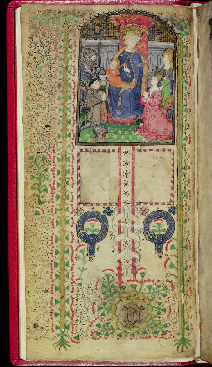 Ms 41-1950, f.2v: Dedikációs oldal Margaret Beauchamp Órakönyvéből, 1424 körül alkotó: English School