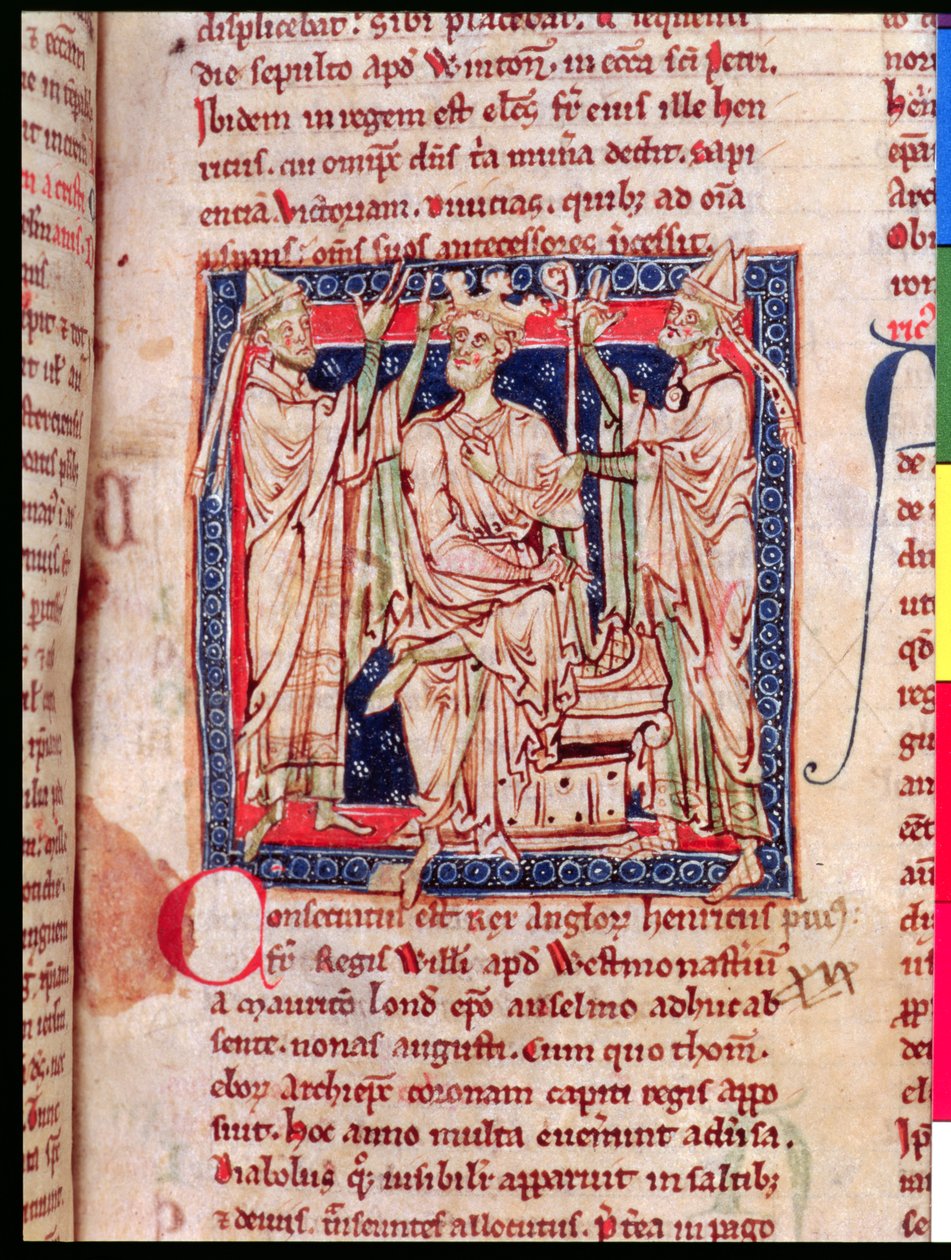 Ms 6712 (A.6.89) fol.129r I. Henrik (1068-1135), miniatűr a Flores Historiarumból, Matthew Paris, 1250-52 alkotó: English School