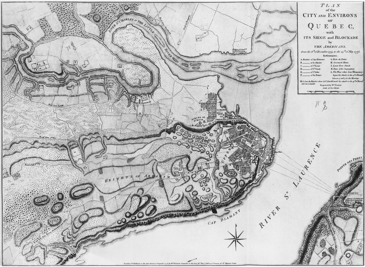 Ms A 224 f.8 Quebec városának és környékének térképe az amerikaiak ostromával és blokádjával, illusztráció az „Atlas de la guerre d