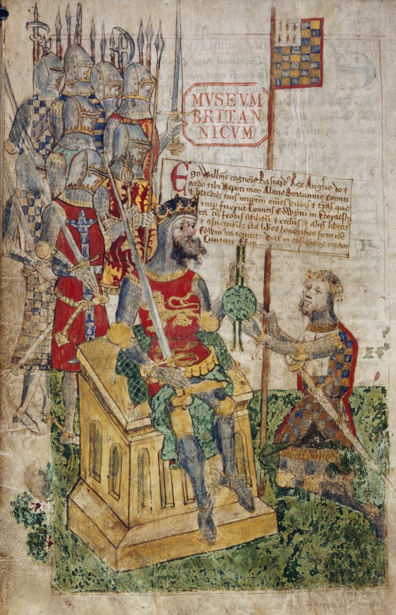 Ms. Cotton Faustina B. VII, f.27 I. Vilmos és Bretagne grófja, a „Richmondi tiszteletbeli nyilvántartásból” (vellum) alkotó: English School