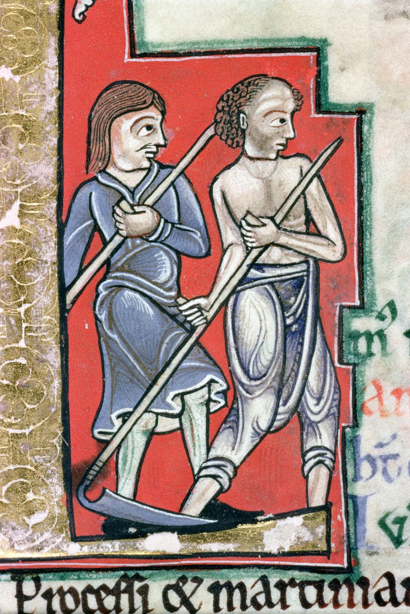 Ms Hunter 229 f.4r Kaszálás, a Hunterian Psalterből, 1170 körül (toll, tinta és tempera pergamen) (részlet) alkotó: English School